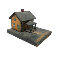 Orange and Green Painted Folk Art House on Platform