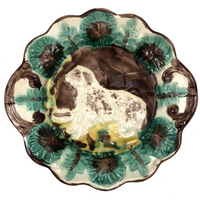 Antique Majolica Plate with Drippy Dog