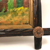 Men Talking, Charles Rubin Oil on Board in Adirondack Frame