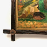 Men Talking, Charles Rubin Oil on Board in Adirondack Frame