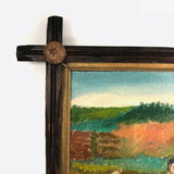 Men Talking, Charles Rubin Oil on Board in Adirondack Frame