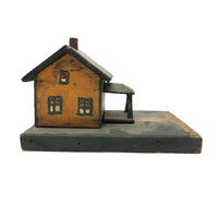 Orange and Green Painted Folk Art House on Platform