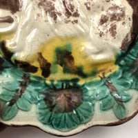 Antique Majolica Plate with Drippy Dog