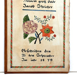 Amish Artist Barbara Ebersole (1846-1922) Lancaster, PA 1879 Ink and Watercolor Fraktur Bookplate