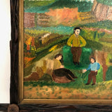 Men Talking, Charles Rubin Oil on Board in Adirondack Frame