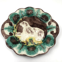 Antique Majolica Plate with Drippy Dog
