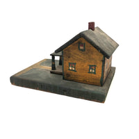 Orange and Green Painted Folk Art House on Platform