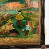 Men Talking, Charles Rubin Oil on Board in Adirondack Frame