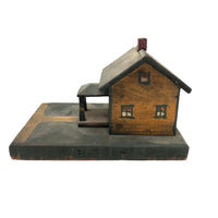 Orange and Green Painted Folk Art House on Platform