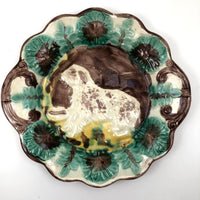 Antique Majolica Plate with Drippy Dog