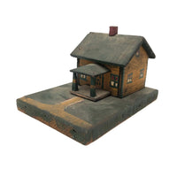Orange and Green Painted Folk Art House on Platform