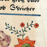 Amish Artist Barbara Ebersole (1846-1922) Lancaster, PA 1879 Ink and Watercolor Fraktur Bookplate