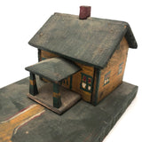 Orange and Green Painted Folk Art House on Platform