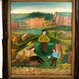 Men Talking, Charles Rubin Oil on Board in Adirondack Frame