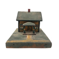 Orange and Green Painted Folk Art House on Platform