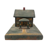 Orange and Green Painted Folk Art House on Platform