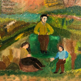 Men Talking, Charles Rubin Oil on Board in Adirondack Frame