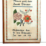 Amish Artist Barbara Ebersole (1846-1922) Lancaster, PA 1879 Ink and Watercolor Fraktur Bookplate