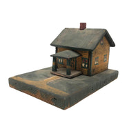 Orange and Green Painted Folk Art House on Platform