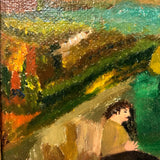 Men Talking, Charles Rubin Oil on Board in Adirondack Frame