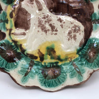 Antique Majolica Plate with Drippy Dog
