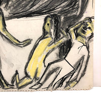 Commanding/Cowering, 1960s Peter Passuntino Pastel and Charcoal and Drawing of Three Figures