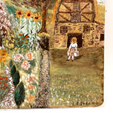 Cottage with Many Flowers and Milk Maid, Charming Naive Painting on Paper