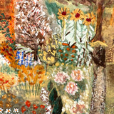 Cottage with Many Flowers and Milk Maid, Charming Naive Painting on Paper