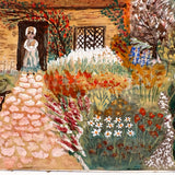 Cottage with Many Flowers and Milk Maid, Charming Naive Painting on Paper