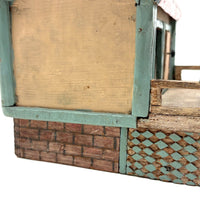 Amazing Old Scratch Built Wooden Folk Art House Bank with Checkerboard Roof, Opening Door and Intensively Carved Details
