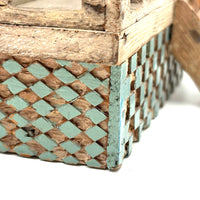 Amazing Old Scratch Built Wooden Folk Art House Bank with Checkerboard Roof, Opening Door and Intensively Carved Details