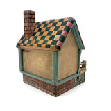 Amazing Old Scratch Built Wooden Folk Art House Bank with Checkerboard Roof, Opening Door and Intensively Carved Details