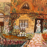 Cottage with Many Flowers and Milk Maid, Charming Naive Painting on Paper