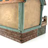 Amazing Old Scratch Built Wooden Folk Art House Bank with Checkerboard Roof, Opening Door and Intensively Carved Details