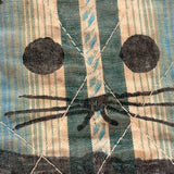 Very Sweet Old Quilted Cat Pot Holder with Hand-drawn Face and Bow