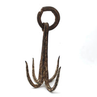 Beautiful Large Hand-forged Iron Grappling Hook in Old White Paint
