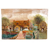 Cottage with Many Flowers and Milk Maid, Charming Naive Painting on Paper