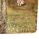 Cottage with Many Flowers and Milk Maid, Charming Naive Painting on Paper