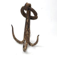 Beautiful Large Hand-forged Iron Grappling Hook in Old White Paint