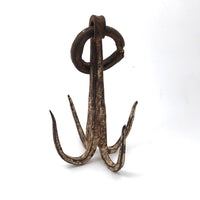 Beautiful Large Hand-forged Iron Grappling Hook in Old White Paint