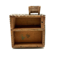 Amazing Old Scratch Built Wooden Folk Art House Bank with Checkerboard Roof, Opening Door and Intensively Carved Details