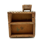 Amazing Old Scratch Built Wooden Folk Art House Bank with Checkerboard Roof, Opening Door and Intensively Carved Details