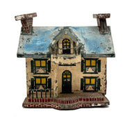 Wonderful Old Scratch Made Elaborately Painted Tin House Still Bank with Wild Chimneys