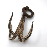 Beautiful Large Hand-forged Iron Grappling Hook in Old White Paint