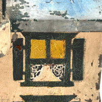 Wonderful Old Scratch Made Elaborately Painted Tin House Still Bank with Wild Chimneys