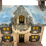 Wonderful Old Scratch Made Elaborately Painted Tin House Still Bank with Wild Chimneys