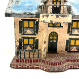 Wonderful Old Scratch Made Elaborately Painted Tin House Still Bank with Wild Chimneys