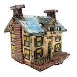 Wonderful Old Scratch Made Elaborately Painted Tin House Still Bank with Wild Chimneys