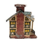 Wonderful Old Scratch Made Elaborately Painted Tin House Still Bank with Wild Chimneys