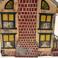 Wonderful Old Scratch Made Elaborately Painted Tin House Still Bank with Wild Chimneys